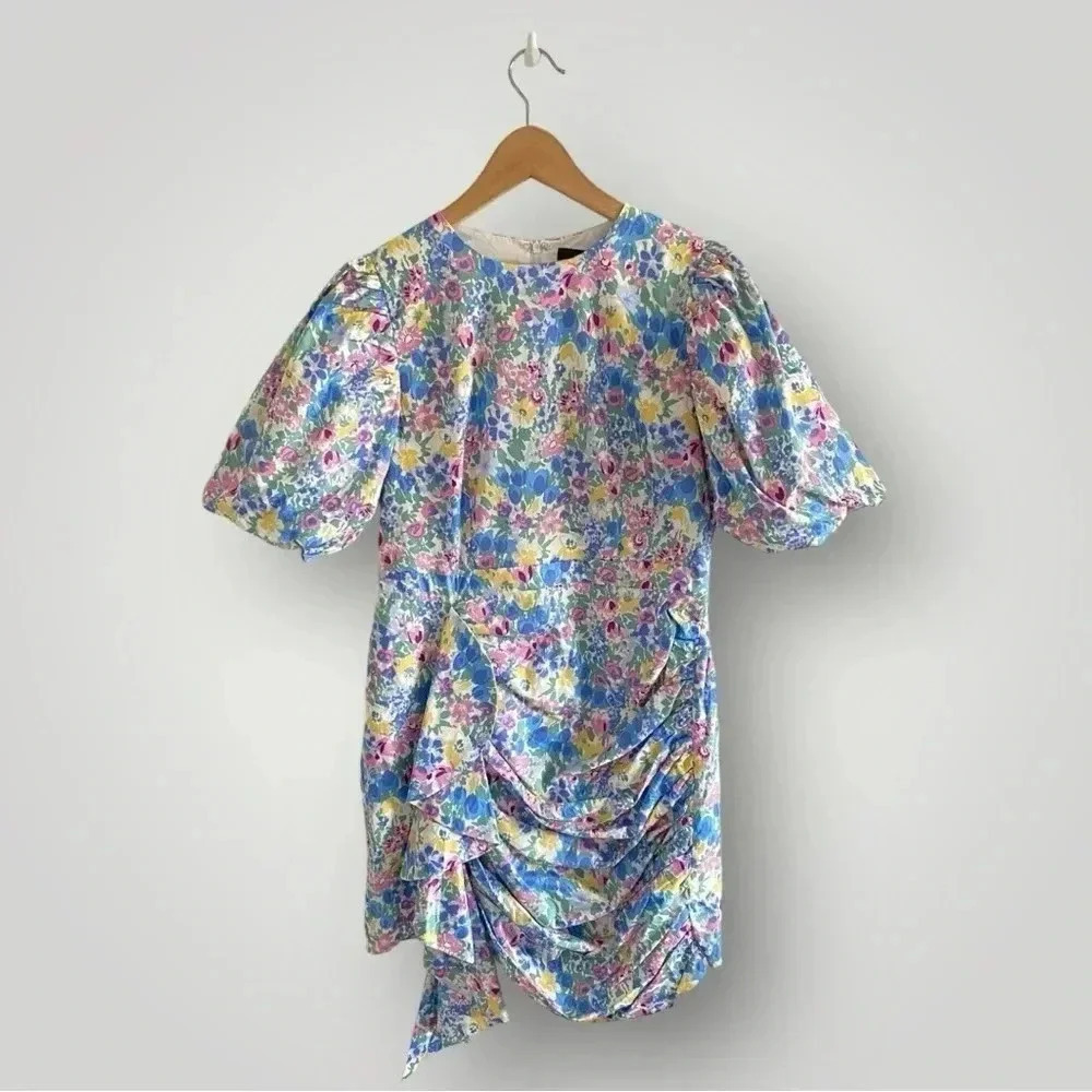 En Saison Ruched‎ Floral Mini Day Summer Dress Puff Sleeves Small Rhode inspired